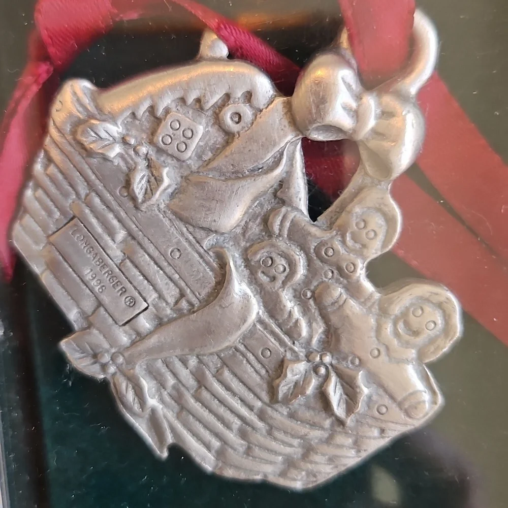 Longaberger Commemorative Pewter Holiday Basket Ornaments Set 1996 In Box
